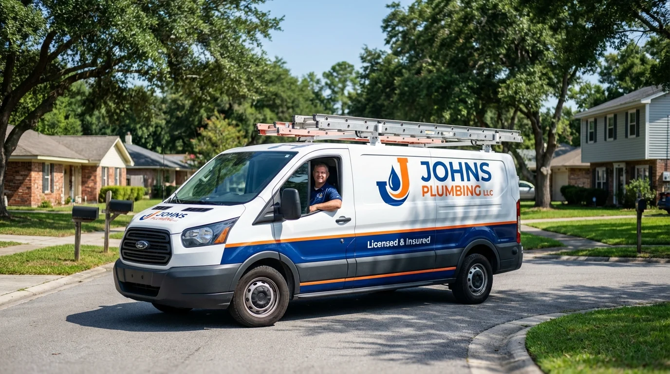 Johns Plumbing LLC service van in Falmouth, ME