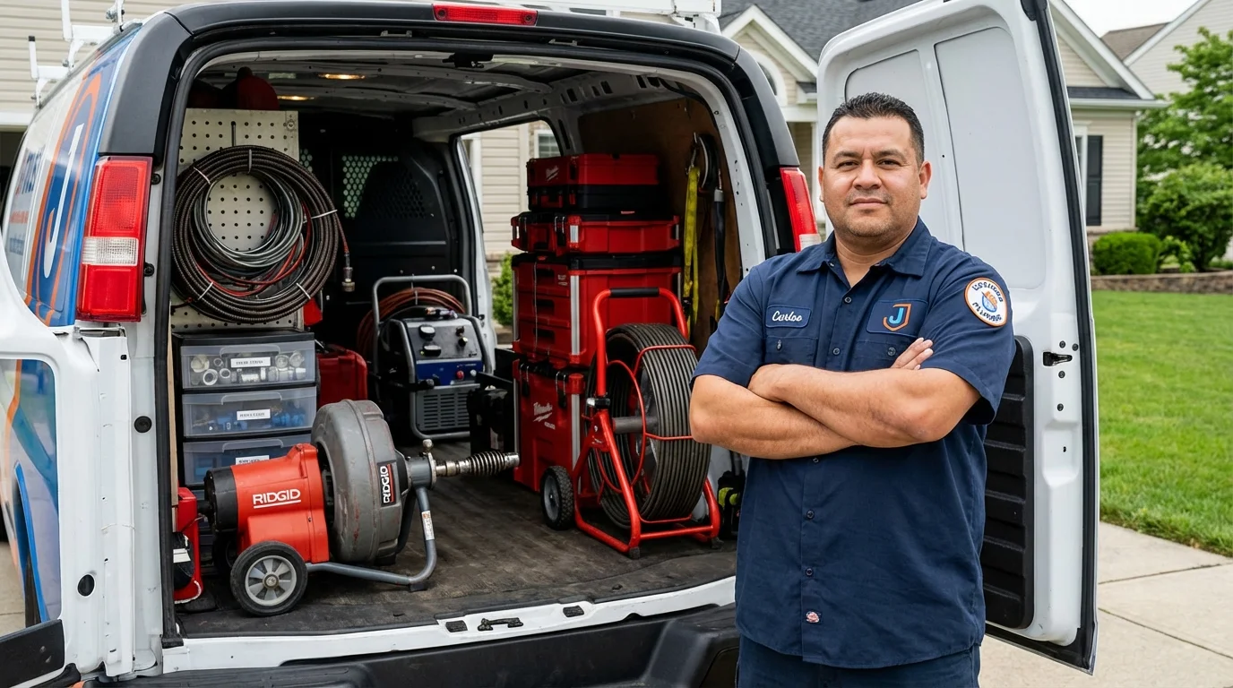 Professional drain cleaning equipment and Johns Plumbing LLC plumber in Falmouth